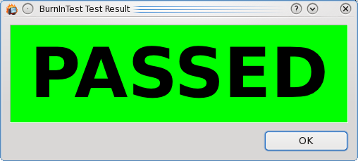 Test finished window showing tests passed